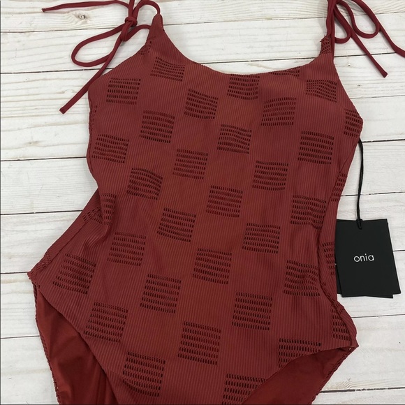 Onia Ginny One Piece Swimsuit Textured Red Ruby Block Mesh XS - Picture 6 of 10